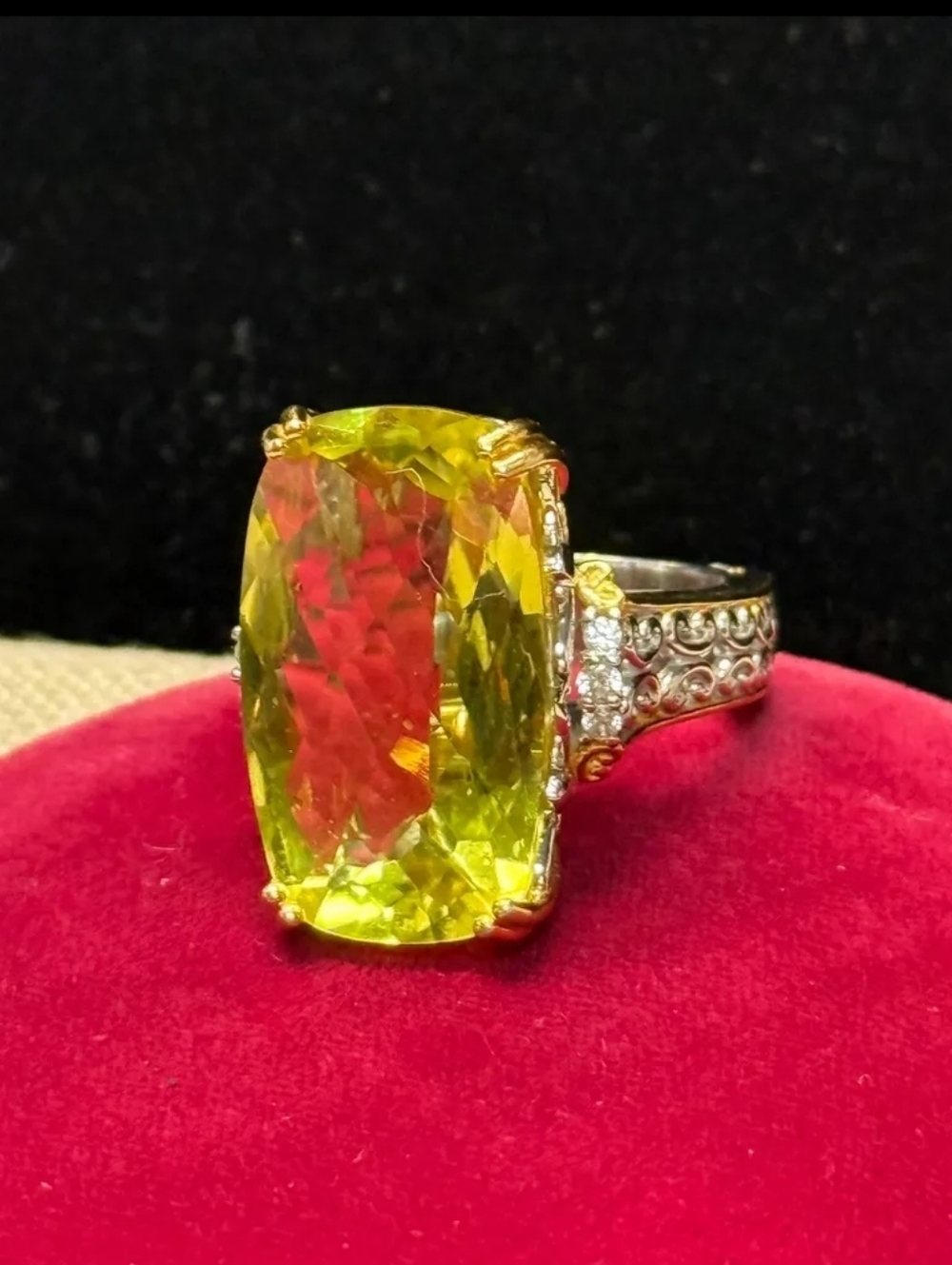 Gems En Vogue Sterling Silver Ouro Verde Large Cocktail Ring Size 9 - Picture 2 of 6